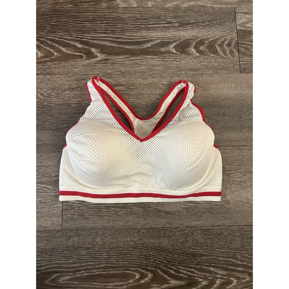 VTG Victoria's Secret White Red Mesh Sports Bra Y2K 2000s Athleisure RARE